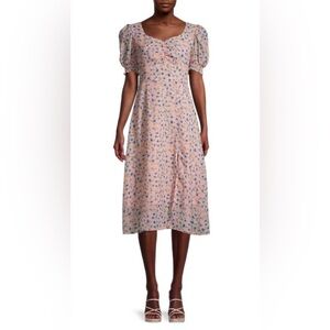 NWT AVANTLOOK Puff Sleeve Square Collar Split Floral Print Dress, Size L